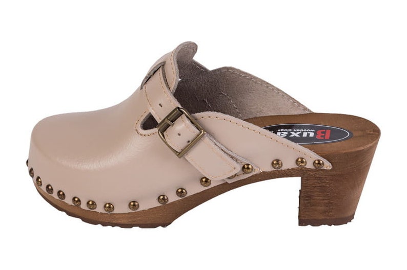 Stylish Women Clogs Wooden Clogs Leather Clogs Swedish Clogs Clog Sandals Buts Wood Soles High Heel Clogs Brown Clogs Heels