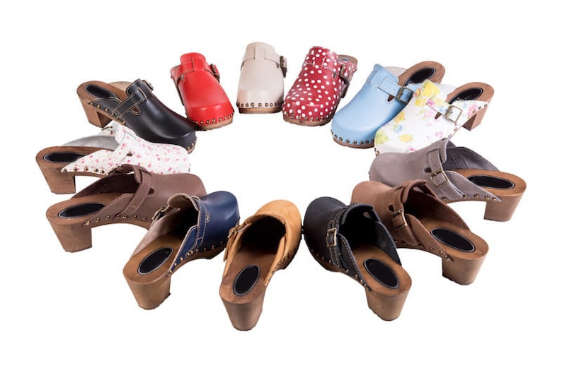 Stylish Women Clogs Wooden Clogs Leather Clogs Swedish Clogs Clog Sandals Buts Wood Soles High Heel Clogs Brown Clogs Heels