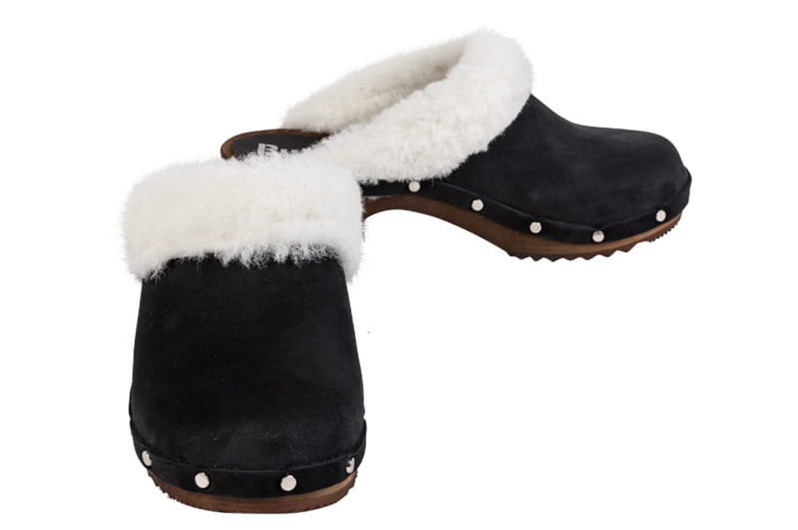 Warm Winter Sheepskin Fur Women Clogs Wooden Clogs High Heel | Etsy