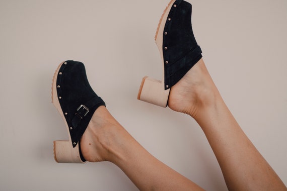 black clogs wooden sole