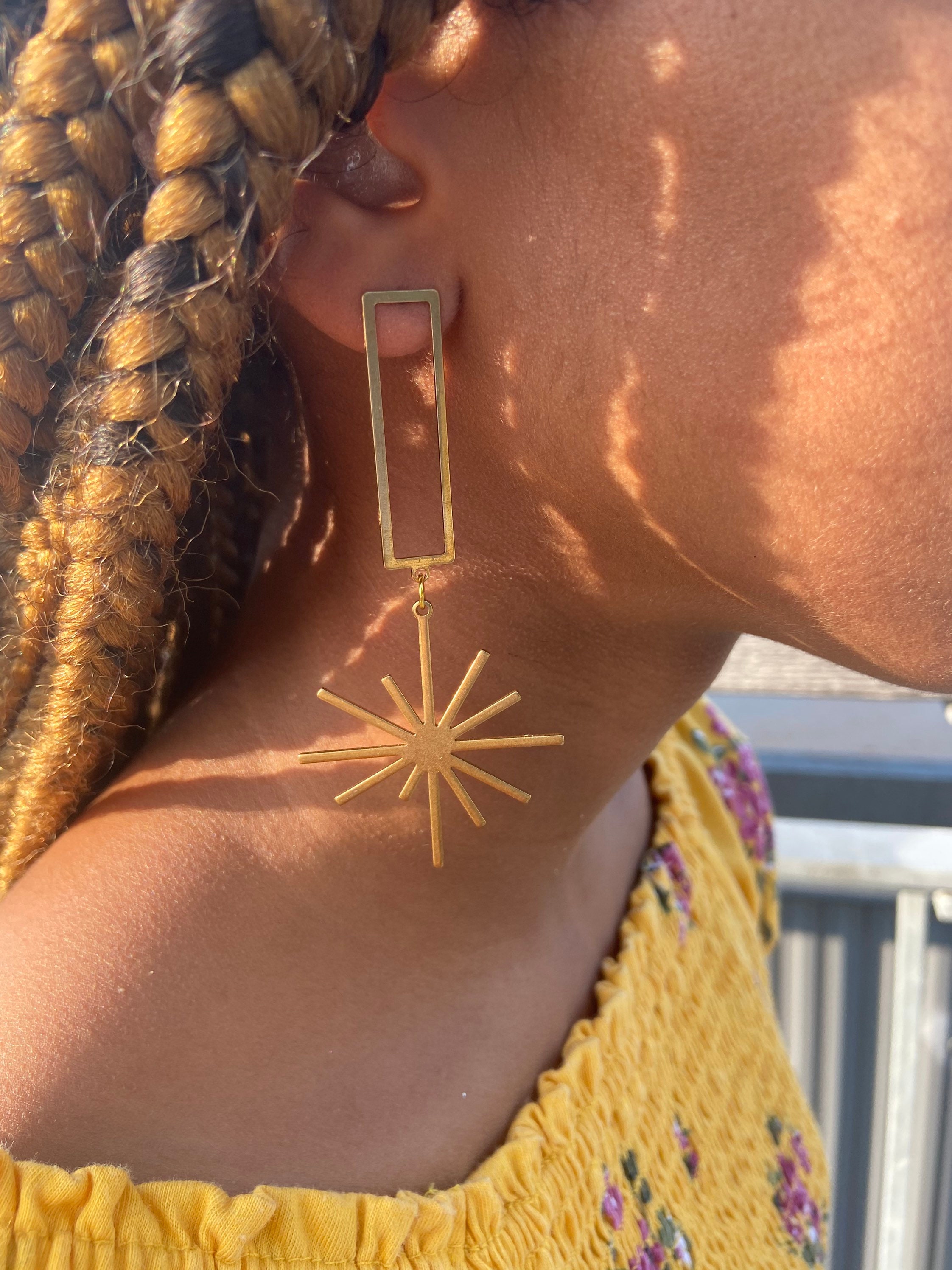 Earrings, Star Earrings, Brass Earrings