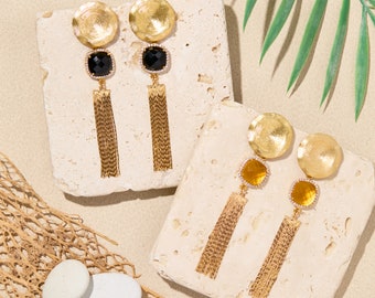 Sun-Kissed Corozal, Long Gold Earrings, Gold Earrings, Pave Earrings, Perfect Gift for her, Vacation Earrings