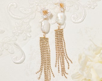 Baroque Pearl Earrings, Bridal Jewelry, Perfect Gift for Bride, Wedding Earrings, Pearl Bridal Earrings, Gold Pearl Drop Earrings