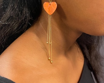 HEART SHAPE EARRINGS - Heart Drop Earrings - Gold Tassel Earrings - Gold Plated Jewelry - Valentines Day Gift - Heart Charm Earrings