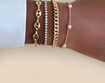 Bracelet minimaliste en plaqué or 14 carats : trombone, gourmette, figaro, torsadé