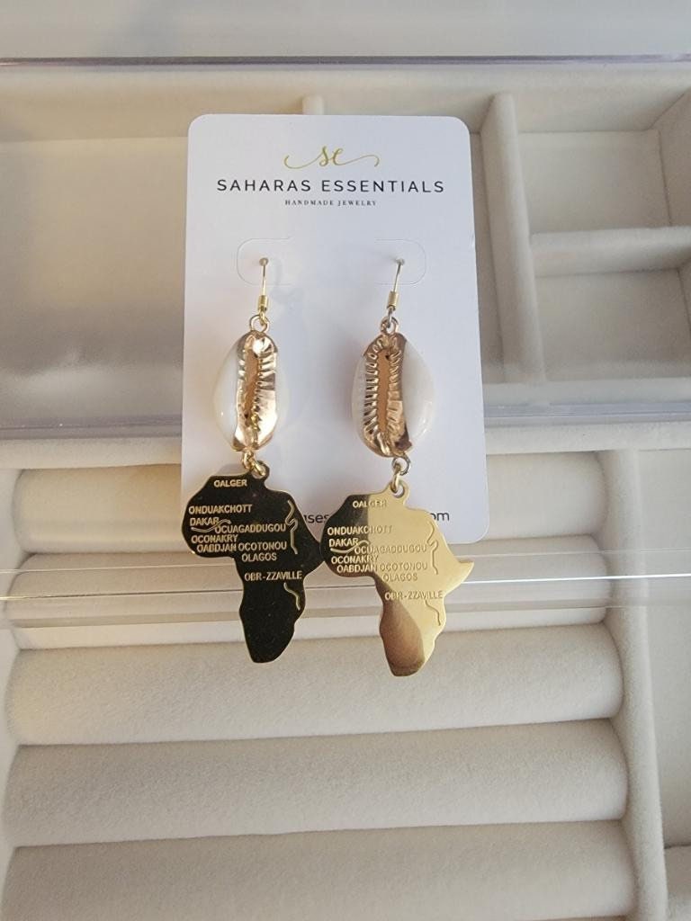 AFRICAN EARRINGS - African Jewelry - Africa Map Earrings - Gold Afric…