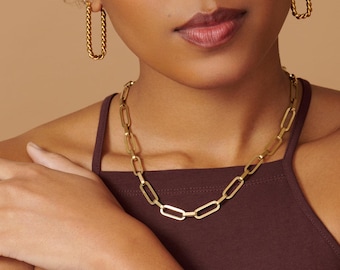 14K guldpläterat gemhalsband: Minimalistisk kedja i rostfritt stål