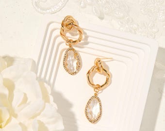 Créoles Art Déco en cristal : bijoux de mariée en plaqué or 18 carats