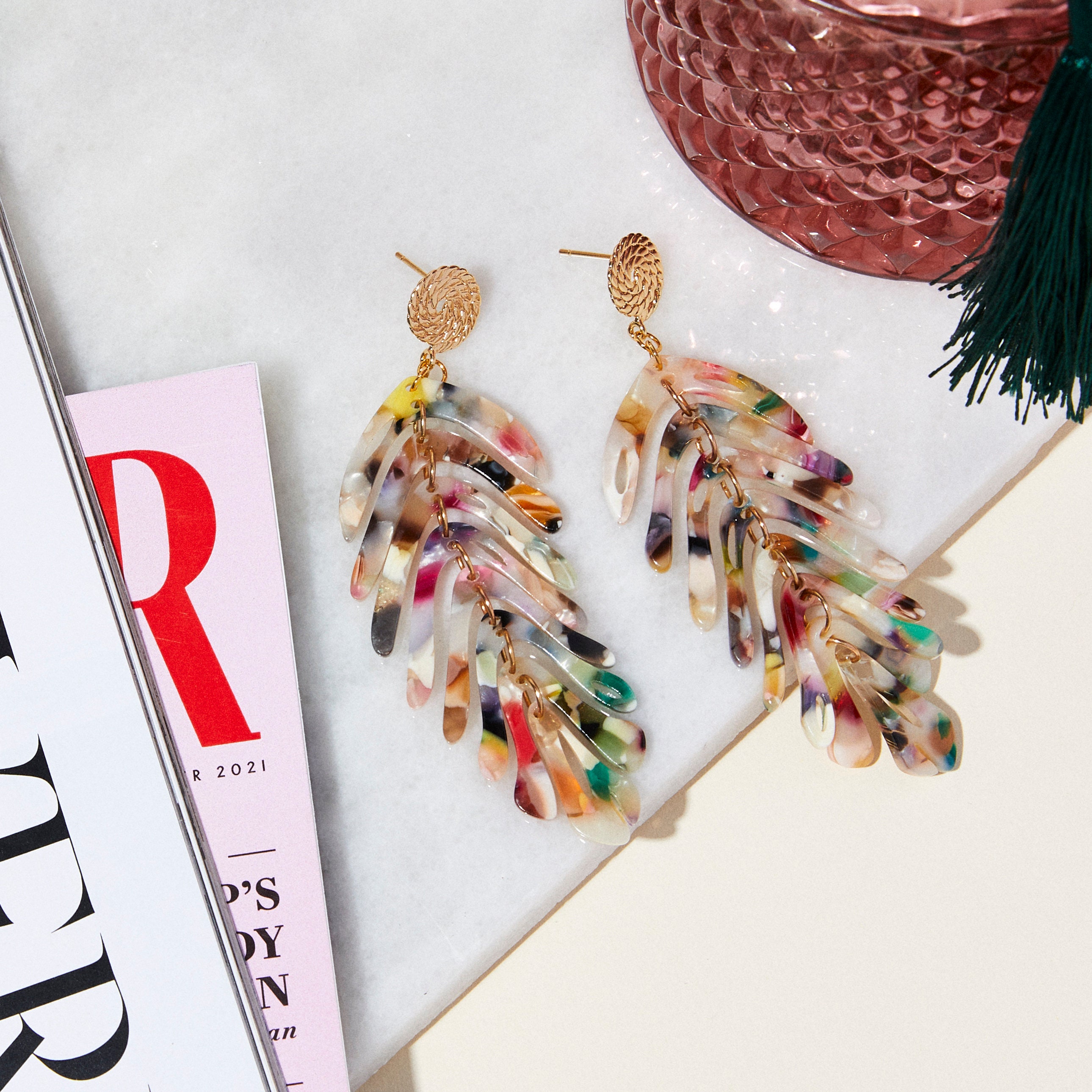 Monstera Leaf Earrings: Resin Drop Earrings with 18K Gold Plated Post