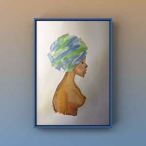 Aquarelle original, mulher Africana (A3)