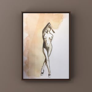 Aquarela original, mulher nua, sensualidade, elegância (A5)