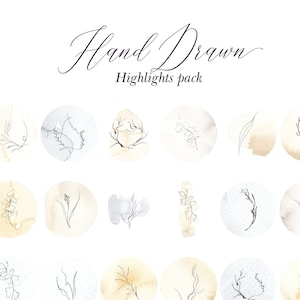 Hand painted boho instagram icons, instagram highlight  floral neutrals,flower watercolor plants hand drawn clipart