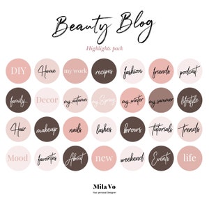 Icônes abstraites bohèmes surlignées d&#39;Instagram, couvertures de blogs de beauté (téléchargement numérique)