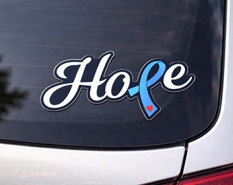 Hope Diabetes Awareness Car Window Sticker | Blue Ribbon Vinyl Decal