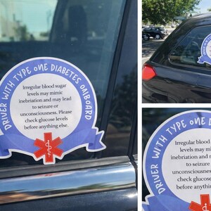 Type One Diabetes Driver Alert Sticker | Medical Emergency Car Decal image 2