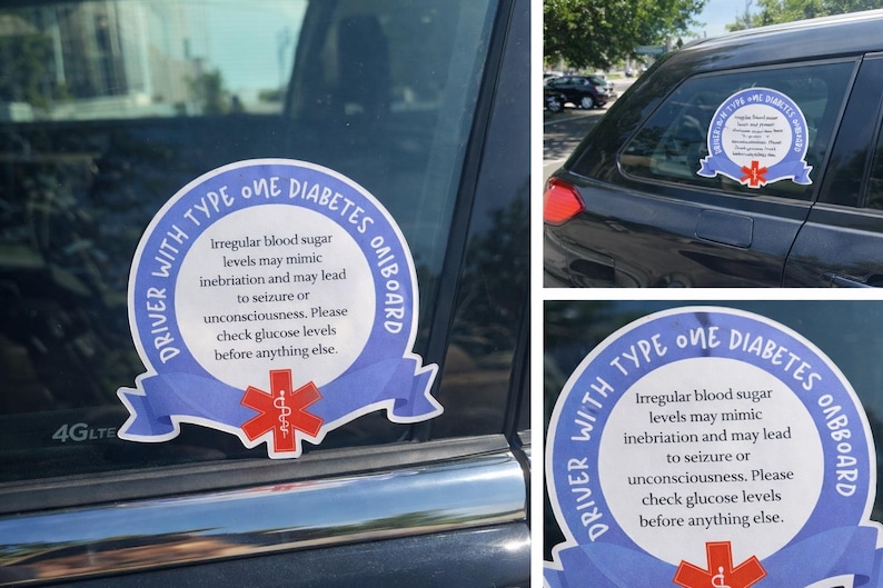 Type One Diabetes Driver Alert Sticker | Medical Emergency Car Decal image 2