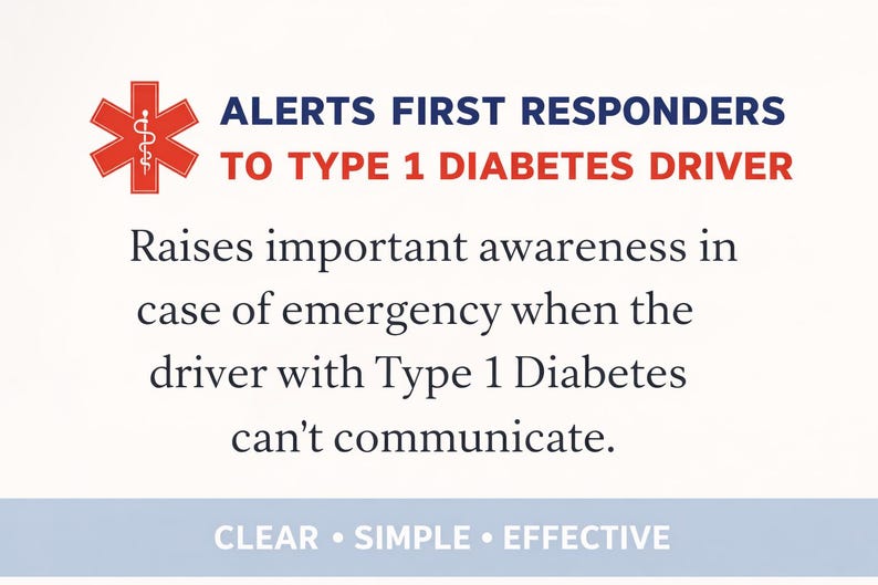 Type One Diabetes Driver Alert Sticker | Medical Emergency Car Decal image 5