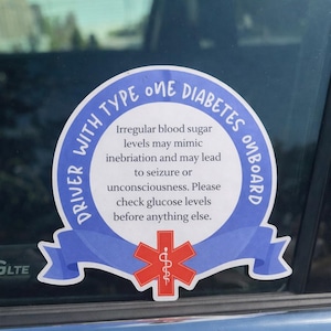 Type One Diabetes Driver Alert Sticker | Medical Emergency Car Decal image 1