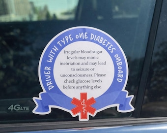 Waarschuwingssticker diabetes type één | Autosticker voor medische noodgevallen