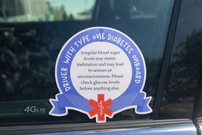 Type One Diabetes Driver Alert Sticker | Medical Emergency Car Decal image 1