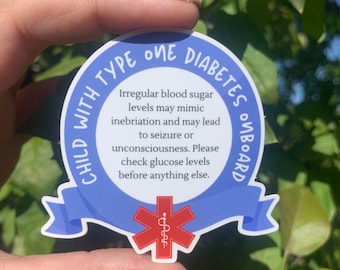 Child with Type One Diabetes Onboard Car Sticker