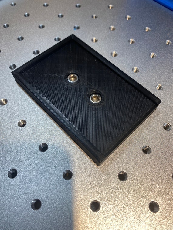 Fiber laser jig for aluminum business cards - 3D printed using PLA filament