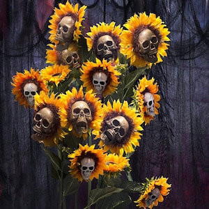 Skull Sunflower Halloween Tall Flower Stalk Spooky Garden Prop Haunted House Quality Home Decor