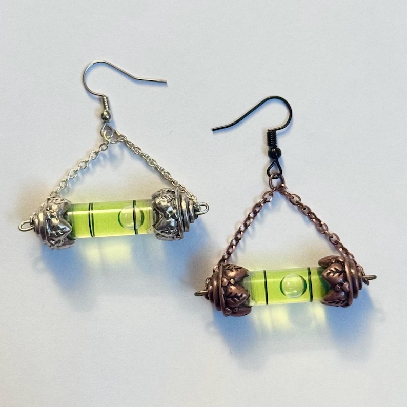 Bubble Level Wood Shop Woodworker Dangle Earrings - Stanley Cylinder Vials image 6