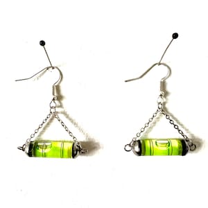 Bubble Level Wood Shop Woodworker Dangle Earrings - Stanley Cylinder Vials
