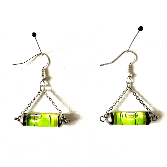 Bubble Level Wood Shop Woodworker Dangle Earrings - Stanley Cylinder Vials