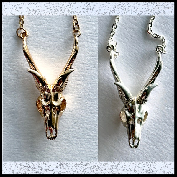 Modern Southern Deer Cow Skull with Horns Gold or Silver Pendant Charm Necklace Chain Jewelry