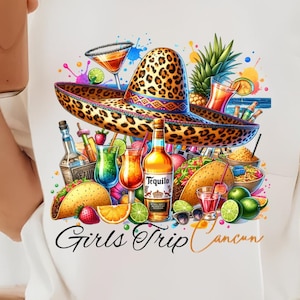 Ragazze Viaggio Cancun 2025 Tshirt Sublimazione PNG Viaggio in Messico Vacanze in Messico 2025 Vacanze estive Donne messicane Tshirt Amici Viaggio PNG