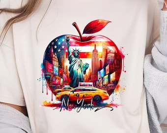ニューヨーク市Tシャツ昇華デザインPNG、ビッグアップル女子旅行2026ニューヨークバケーション、ニューヨーク市独身女性用シャツPNGデザイン