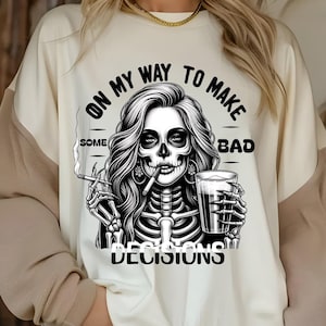 Sulla mia strada prendi alcune decisioni sbagliate Png, Bougie Png, Regalo per lei, Scheletro del teschio di Halloween, Halloween Coquette Bow Png, Halloween Bougie