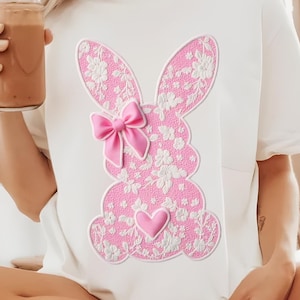 Dentelle blanche Bunny Coquette Bow Png, Pâques png, Lace Bow Bunny Png, Joyeuses Pâques Png, Printemps png, Dentelle Pâques Coquette Png, Fausse Broderie