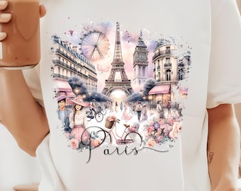 Acuarela París PNG, Bonjour París PNG, Torre Eiffel PNG, Imágenes Prediseñadas de viaje, Imágenes Prediseñadas de París Francia, Ilustraciones rosas de París, Viaje de chicas de moda