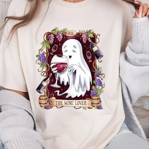 Halloween Ghost The Wine Tarot Card PNG, Trendy Ghost Sublimation Design, Ghost Wine Glass Lover Tarot Card T-shirt PNG, Digital Download
