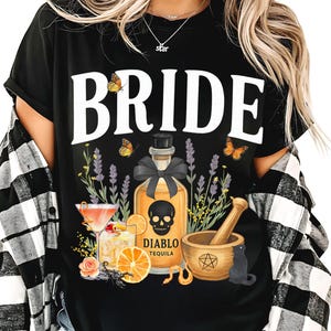 Braut PNG | Gothic Junggesellinnenabschied Clipart | Tequila-Flasche Totenkopf Aquarell | Dunkles Brautparty-Dekor | Hexenhochzeit PNG