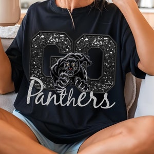 Ga Panthers PNG Faux borduurwerk Png Faux pailletten Glitter sport teamgeest Png school mascotte Png Panther digitale Download Panther Team PNG