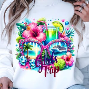 Neon Girls Trip Sublimation PNG Summer Vacation Girl Friends Vacation 2025 Tropical Cruise Trip Birthday Bachelorette Custom Destination PNG