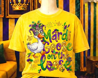 Gráfico de sublimación de estilo coqueto de ganso tonto de Mardi Gras PNG para camisetas de celebración del Martes de Carnaval y diseño de ropa de desfile