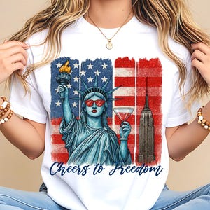Statue of Liberty Cocktail PNG, Glitter 4th of July Png, Patriotic Aesthetic USA Flag Design, Trendy America Sublimation  Red White Blue PNG