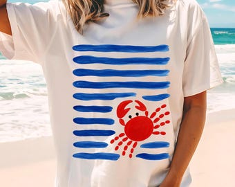 Summer Crab Png, Beach Vibes Sublimation Design, Summer Png, Summer Cartoon Animal Graphic, Kawaii Crab Sublimation, Cute Crab Png