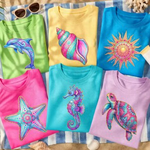 Coastal Summer PNG Bundle, Beach PNG Bundle, Preppy Sea Life Png, Summer Sublimation Design, Girly Coastal Shirt PNG