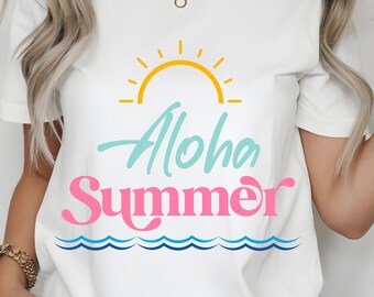 Aloha Summer SVG PNG | Tropical Beach Vacation Shirt Design | Cute Summer Clipart | Hawaiian Sublimation | Hello Summer Download