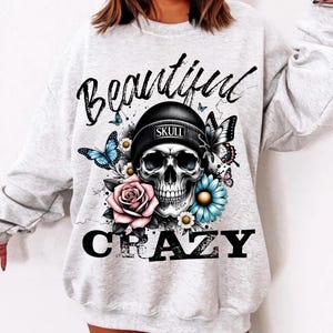 Magnifique crâne fou au format PNG | Sublimation florale de crâne d'Halloween | Citation sarcastique et humoristique | Cadeau humoristique pour elle | Sublimation pour adulte