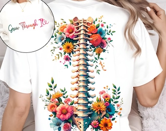 Grow Through It Png, Flower Spine Png, Motivations-Png, Skelett-Design, Dead Inside Png, Gruseliges Png, Blumenskelett-Png, Blumen-Wirbelsäulen-Png