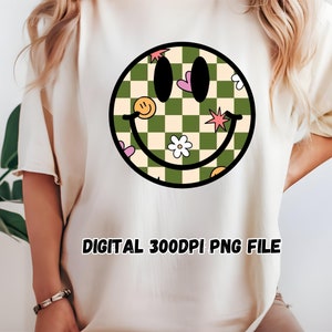 25 Smiley PNG, distressed smiley png, smiley sublimation png, checkered smiley png, daisy smiley png, happy face png retro flower png groovy