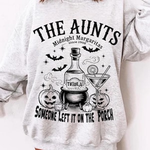 PNG drôle d'Halloween, T-shirt margaritas de minuit et tequila des tantes, image d'alcool effrayante, SVG de tante d'automne, clipart de boisson de sorcière