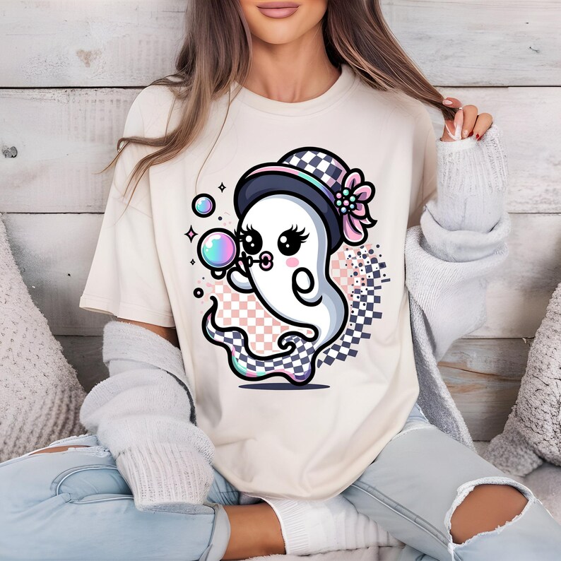 Cute Girly Ghost Blowing Bubble PNG Cute Ghost Fall Shirt Sublimation ...
